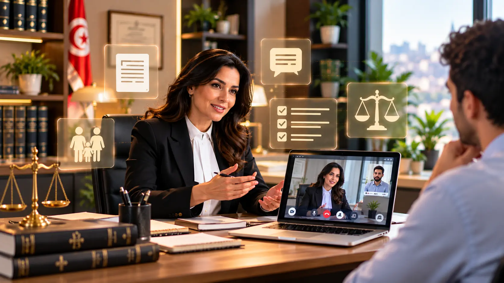 Avocate échangeant en visioconférence avec un client
